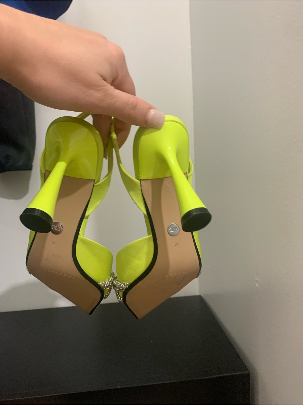 Zara Neon Lime /black Slingback Stiletto Heels